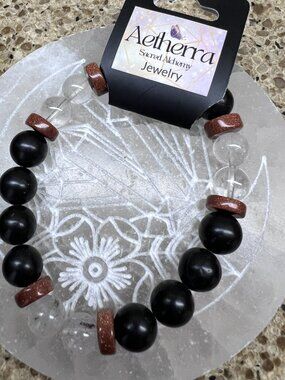 Black Obsidian, Clear Quartz, & Sunstone Vitality Bracelet